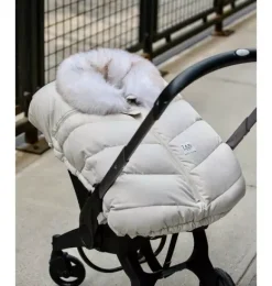 Janie and Jack Car Seats-Car Seat Cocoon - Tundra heather beige - white faux fur