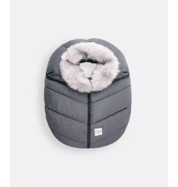 Janie and Jack Car Seats-Car Seat Cocoon - Tundra heather grey dark - arctic faux fur