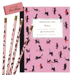 Janie and Jack Desk Accessories-Cat Club Composition Book Gift Set multi