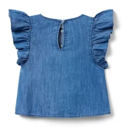 Janie and Jack Sleeveless Tops-Chambray Embroidered Floral Top poxie medium wash