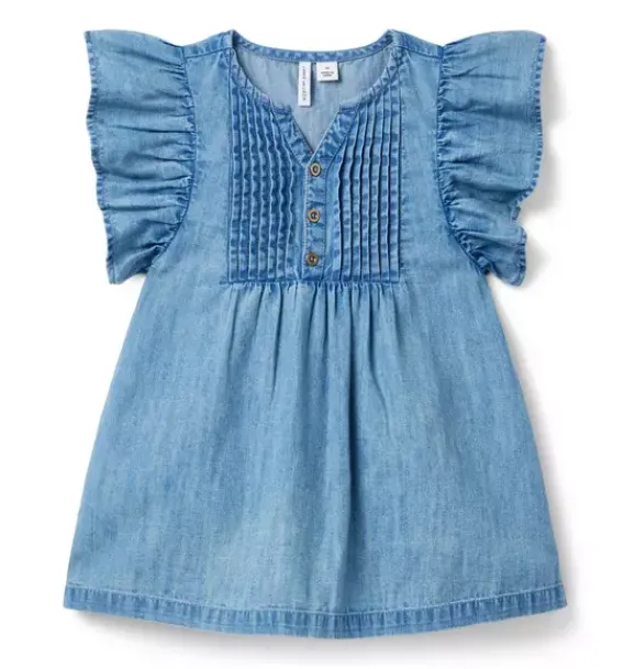Janie and Jack Dresses-Chambray Ruffle Sleeve Dress moxie light wash