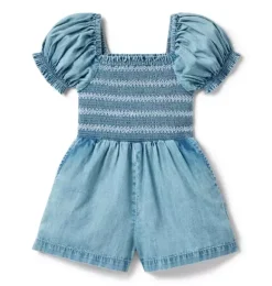 Janie and Jack Rompers & Jumpsuits-Chambray Smocked Romper moxie light wash