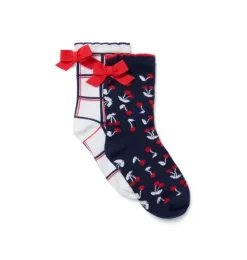 Janie and Jack Socks & Tights-Cherry And Checked Sock 2-Pack merchant marine cherry and jet ivory check
