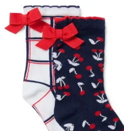 Janie and Jack Socks & Tights-Cherry And Checked Sock 2-Pack merchant marine cherry and jet ivory check