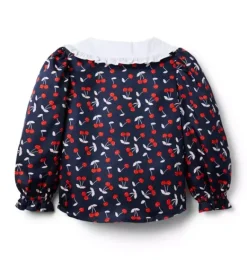 Janie and Jack Long Sleeve Tops-Cherry Collared Top merchant marine cherry