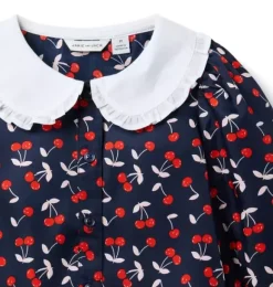 Janie and Jack Long Sleeve Tops-Cherry Collared Top merchant marine cherry