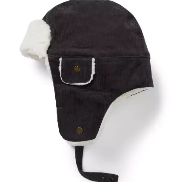 Janie and Jack Hats & Gloves-Corduroy Trapper Hat dark grey