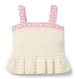 Janie and Jack Sweaters & Sweatshirts|Sleeveless Tops-Crochet Floral Trim Peplum Top freshwater pearl