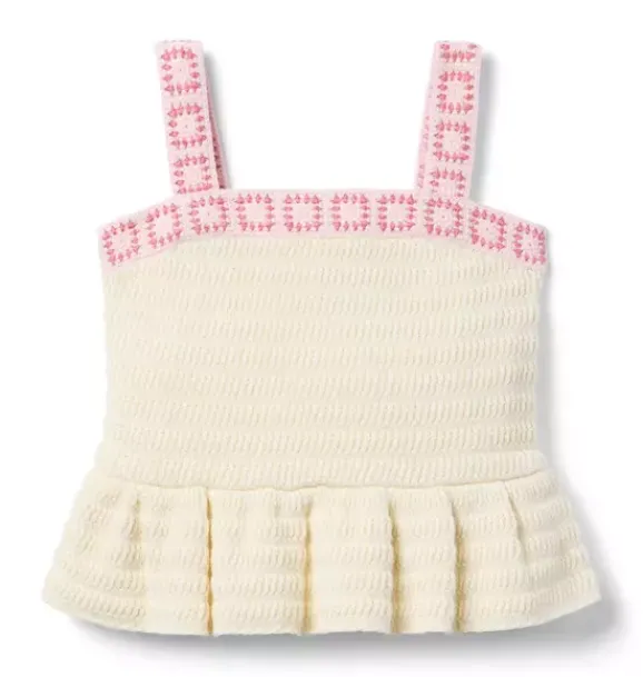 Janie and Jack Sweaters & Sweatshirts|Sleeveless Tops-Crochet Floral Trim Peplum Top freshwater pearl