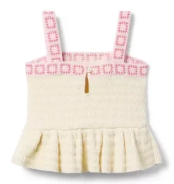 Janie and Jack Sweaters & Sweatshirts|Sleeveless Tops-Crochet Floral Trim Peplum Top freshwater pearl
