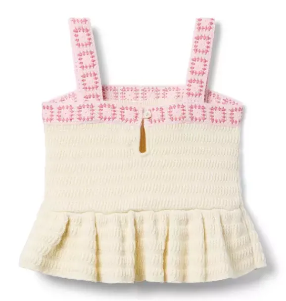 Janie and Jack Sweaters & Sweatshirts|Sleeveless Tops-Crochet Floral Trim Peplum Top freshwater pearl
