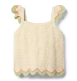 Janie and Jack Sweaters & Sweatshirts|Matching Sets-Crochet Scallop Hem Top vanilla foam