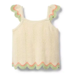 Janie and Jack Sweaters & Sweatshirts|Matching Sets-Crochet Scallop Hem Top vanilla foam