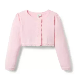 Janie and Jack Sweaters & Sweatshirts-Crochet Trim Cropped Cardigan pale pink