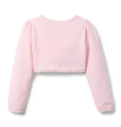 Janie and Jack Sweaters & Sweatshirts-Crochet Trim Cropped Cardigan pale pink