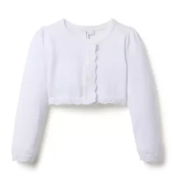 Janie and Jack Sweaters & Sweatshirts-Crochet Trim Cropped Cardigan white