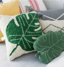 Janie and Jack Decorative Pillows And Throws-Cushion Monstera natural and monstera green