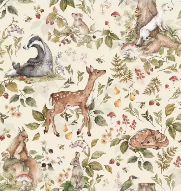 Janie and Jack Wallpaper-Cute Forest Animals Light Wallpaper multi