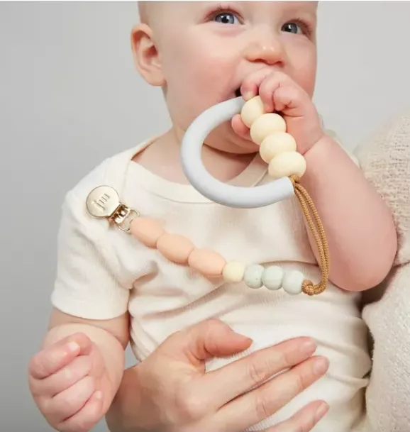 Janie and Jack Teethers And Bottles-Dandelion Arch Teether + Clip Set soft pink