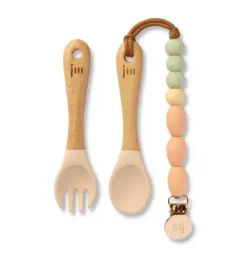 Janie and Jack Teethers And Bottles-Dandelion Feeding Set + Clip peach
