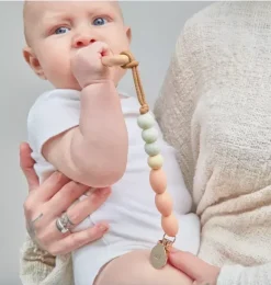 Janie and Jack Teethers And Bottles-Dandelion Feeding Set + Clip peach