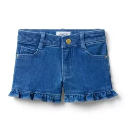 Janie and Jack Skirts & Shorts-Denim Ruffle Hem Short In Medium Wash deep blue wash