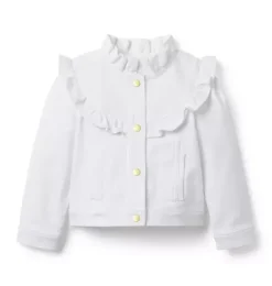 Janie and Jack Jackets & Coats-Denim Ruffle Jacket white