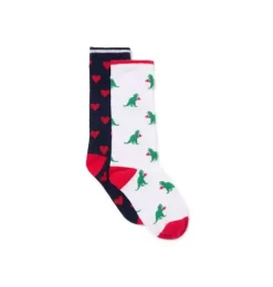 Janie and Jack Socks-Dinosaur And Heart Sock 2-Pack merchant marine heart and jet ivory dinosaur