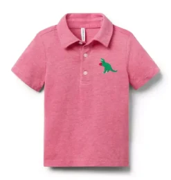 Janie and Jack Polos-Dinosaur Heart Pique Polo bright ruby heather