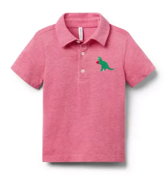 Janie and Jack Polos-Dinosaur Heart Pique Polo bright ruby heather