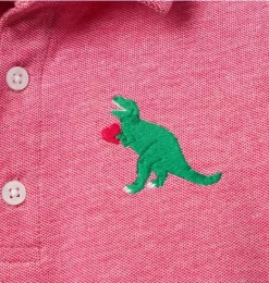 Janie and Jack Polos-Dinosaur Heart Pique Polo bright ruby heather