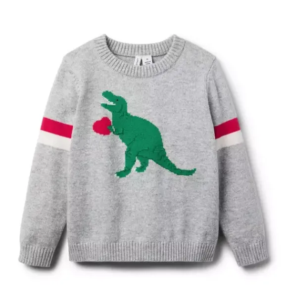Janie and Jack Sweaters & Sweatshirts-Dinosaur Heart Sweater classic grey heather