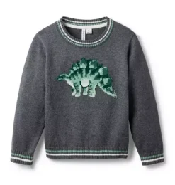 Janie and Jack Sweaters & Sweatshirts-Dinosaur Sweater charcoal heather