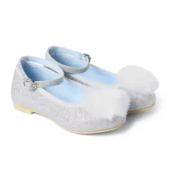 Janie and Jack Shoes-Disney Frozen Pom Ballet Flat silver