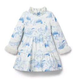 Janie and Jack Dresses-Disney Frozen Toile Dress cream and sugar frozen toile