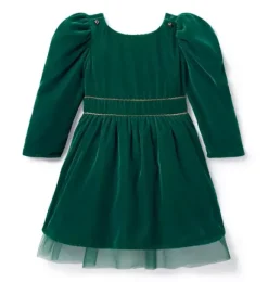 Janie and Jack Dresses-Disney Frozen Velvet Dress evergreen forest