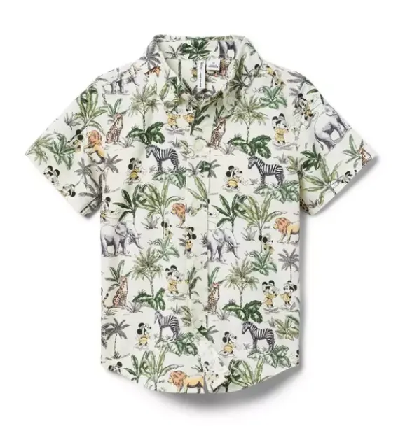 Janie and Jack Disney Mickey Mouse Safari|Swim Outfits-Disney Mickey Mouse Safari Poplin Shirt freshwater pearl mickey mouse safari