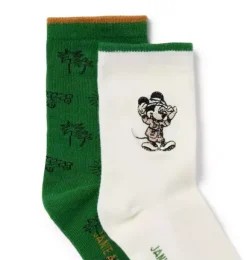 Janie and Jack Socks|Disney Mickey Mouse Safari-Disney Mickey Mouse Sock 2-Pack ivy green mickey mouse and jet ivory