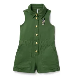 Janie and Jack Disney Mickey Mouse Safari|Rompers & Jumpsuits-Disney Minnie Mouse Twill Romper soft forest green