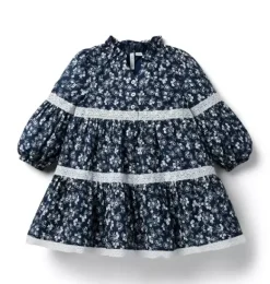 Janie and Jack Dresses-Ditsy Floral Lace Trim Dress merchant marine ditsy floral