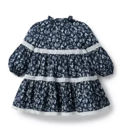 Janie and Jack Dresses-Ditsy Floral Lace Trim Dress merchant marine ditsy floral