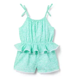 Janie and Jack Rompers & Jumpsuits-Ditsy Floral Peplum Romper fresh mint ditsy floral