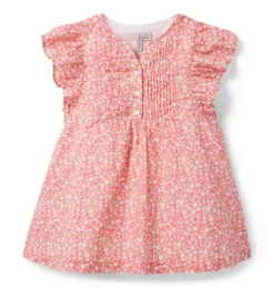 Janie and Jack Swim Outfits|Dresses-Ditsy Floral Pintuck Dress coral red ditsy floral