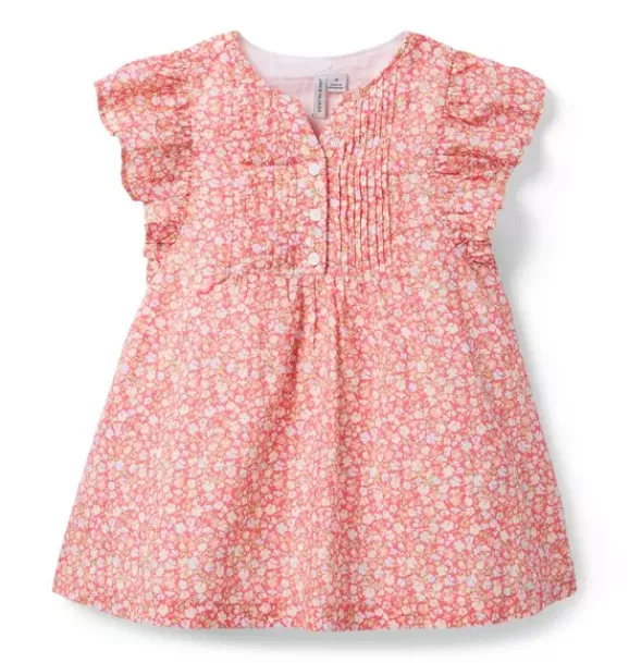 Janie and Jack Swim Outfits|Dresses-Ditsy Floral Pintuck Dress coral red ditsy floral