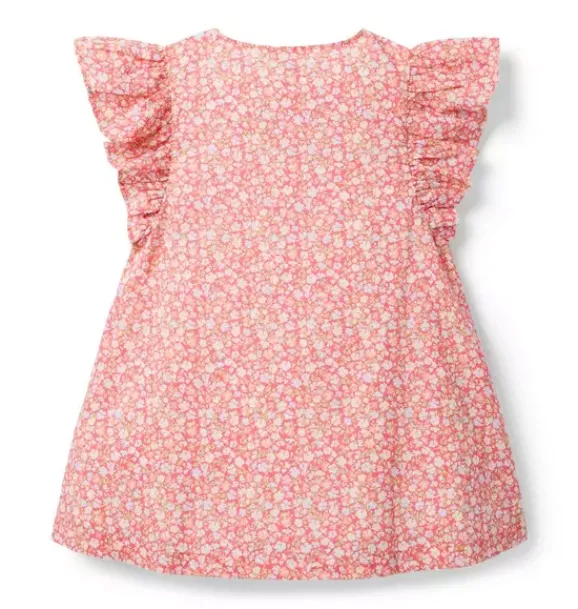 Janie and Jack Swim Outfits|Dresses-Ditsy Floral Pintuck Dress coral red ditsy floral