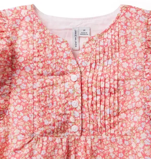 Janie and Jack Swim Outfits|Dresses-Ditsy Floral Pintuck Dress coral red ditsy floral
