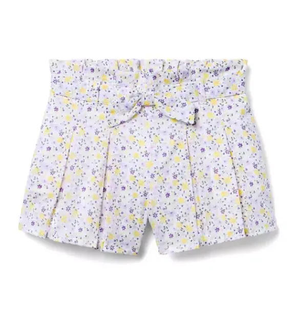 Janie and Jack Matching Sets|Skirts & Shorts-Ditsy Floral Pleated Paperbag Waist Short white ditsy floral