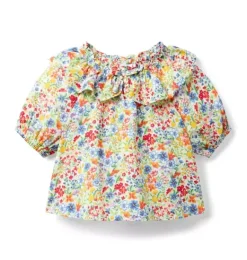 Janie and Jack Short Sleeve Tops-Ditsy Floral Ruffle Collared Top jet ivory ditsy floral