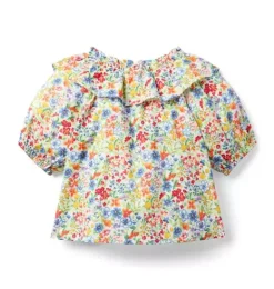 Janie and Jack Short Sleeve Tops-Ditsy Floral Ruffle Collared Top jet ivory ditsy floral