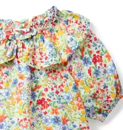 Janie and Jack Short Sleeve Tops-Ditsy Floral Ruffle Collared Top jet ivory ditsy floral